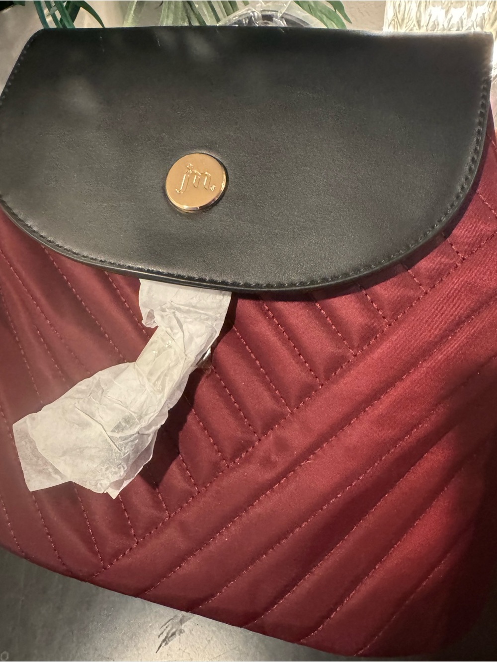 Jessica Moore Burgundy & Black Quilted Backpack NWT